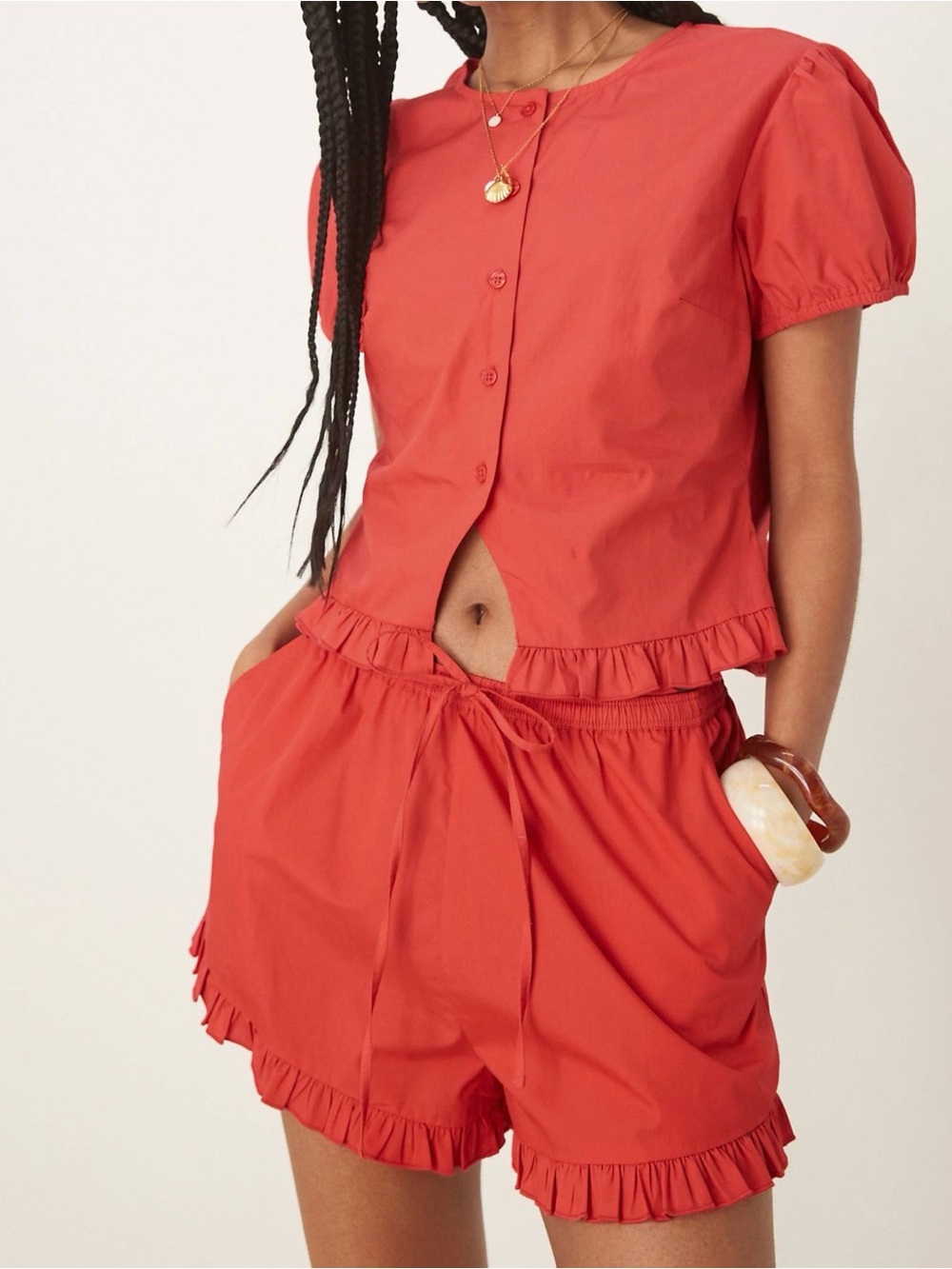 Frill detail top & shorts set